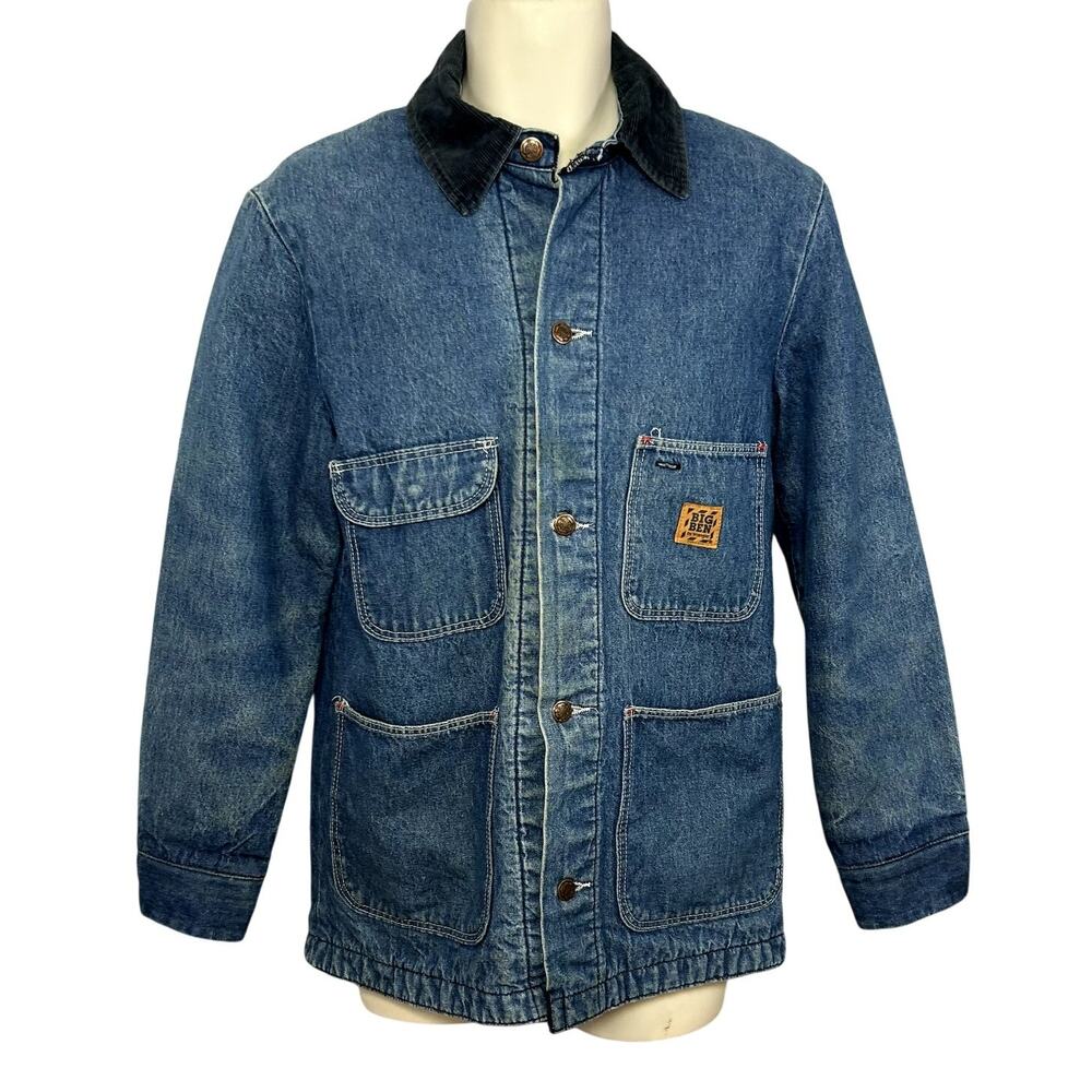 VTG 70s Big Ben Wrangler 36 Blanket Lined Denim Jacket Hand Painted Cow Art Barn